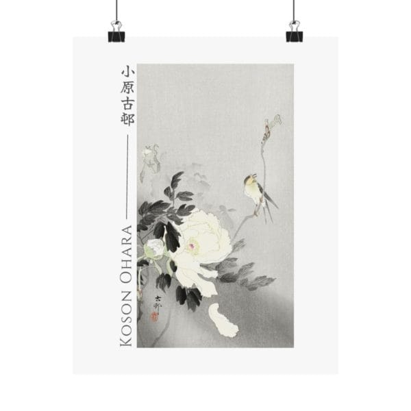 Front, 11″ x 14″ – Ohara Koson Print – Swallow With Peony #039 (public domain reproduction) Ohara Koson Print – Swallow With Peony #039 (public domain reproduction)