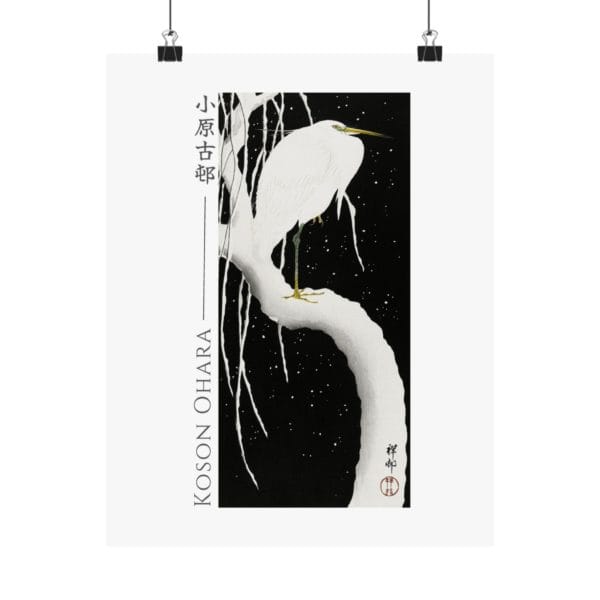 Front, 11″ x 14″ – Ohara Koson Print – Heron In Snow #079 (public domain reproduction) Ohara Koson Print – Heron In Snow #079 (public domain reproduction)