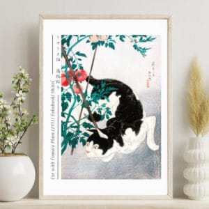 in frame - Takahashi Shōtei Print – Cat with Tomato Plant (1931) #005 (public domain reproduction) Takahashi Shōtei Print – Cat with Tomato Plant (1931) #005 (public domain reproduction)