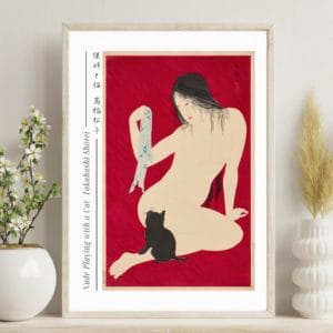 Takahashi Shōtei Print – Nude Playing with Cat #027 (public domain reproduction)
