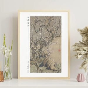 in frame -Itō Jakuchū Print – Birds on blossoming plum (18th century) #009 (public domain reproduction) Itō Jakuchū Print – Birds on blossoming plum (18th century) #009 (public domain reproduction)
