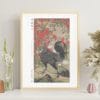 Itō Jakuchū Print – Black rooster and nandin (18th century) #010 (public domain reproduction)