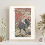 Itō Jakuchū Print – Black rooster and nandin (18th century) #010