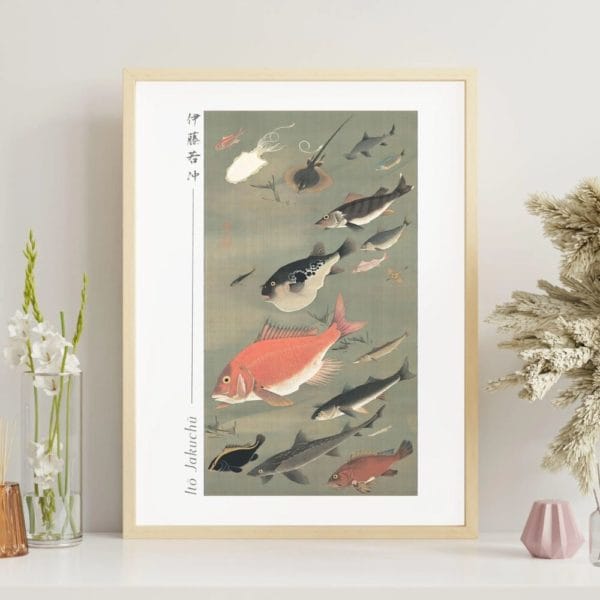 in frame -Itō Jakuchū Print – Fish (18th century) #012 (public domain reproduction) Itō Jakuchū Print – Fish (18th century) #012 (public domain reproduction)