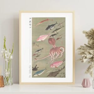 in frame -Itō Jakuchū Print – Fish and octopus (18th century) #013 (public domain reproduction) Itō Jakuchū Print – Fish and octopus (18th century) #013 (public domain reproduction)