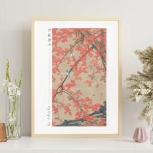 in frame image -Itō Jakuchū Print – Maple Tree and Small Birds (circa 1765–1766) #028 (public domain reproduction) Itō Jakuchū Print – Maple Tree and Small Birds (circa 1765–1766) #028 (public domain reproduction)