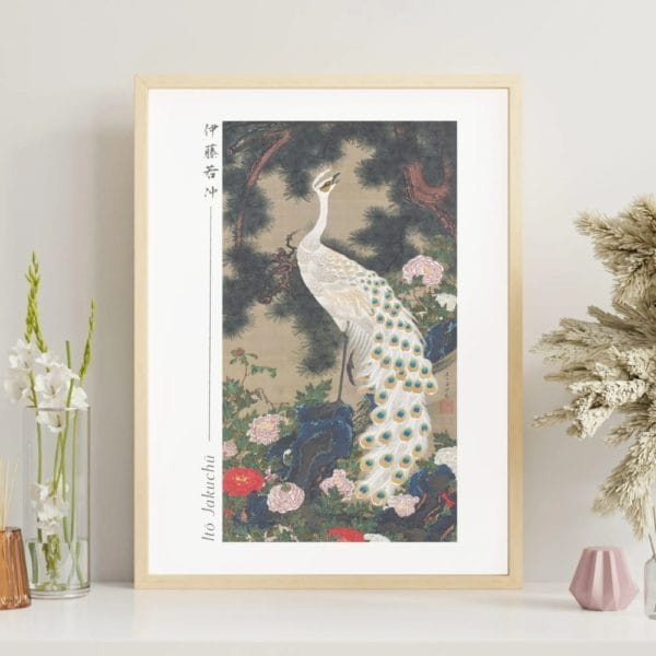 Itō Jakuchū Print – Old Pine Tree and Peacock (circa 1759–1761) #029 (public domain reproduction)