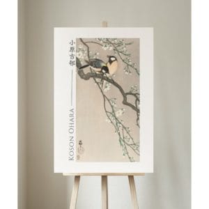 front image Ohara Koson Print – Tits on Cherry Branch #001 (public domain reproduction) Ohara Koson Print – Tits on Cherry Branch #001 (public domain reproduction)