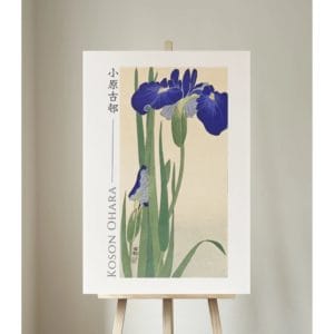 front image Ohara Koson Print – Blue Irises #026 (public domain reproduction) Ohara Koson Print – Blue Irises #026 (public domain reproduction)