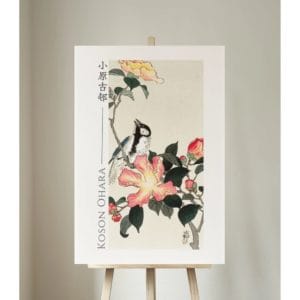 front image Ohara Koson Print – Great Tit On Branch With Pink Flowers #027 (public domain reproduction) Ohara Koson Print – Great Tit On Branch With Pink Flowers #027 (public domain reproduction)