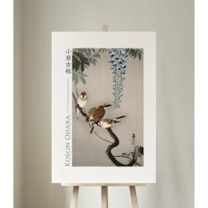 Ohara Koson Print – Ring Sparrows At Wisteria #034 (public domain reproduction)
