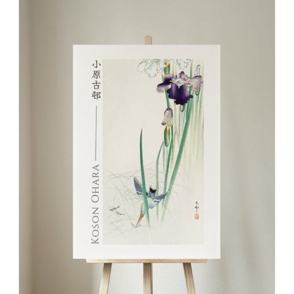 front image Ohara Koson Print – Kingfisher And Irises #040 (public domain reproduction) Ohara Koson Print – Kingfisher And Irises #040 (public domain reproduction)