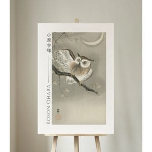 Ohara Koson Print – Long-eard Owl In Ginkgo #041 (public domain reproduction)