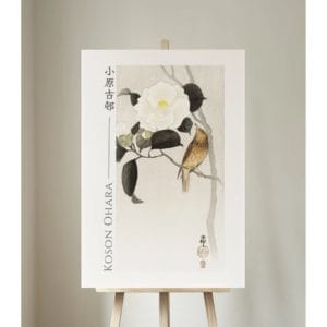 Ohara Koson Print – Songbird And Flowering Camellia #042 (public domain reproduction)