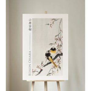 Ohara Koson Print – Two Sable Red Tails With Cherry Blossom #044 (public domain reproduction)