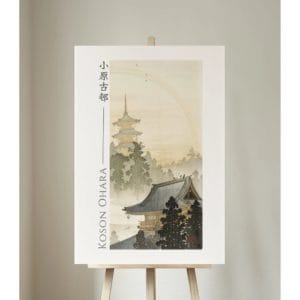 Ohara Koson Print – Pagoda And Rainbow #060 (public domain reproduction)