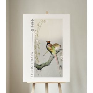 Ohara Koson Print – Pheasants And Cherry Blossom #064 (public domain reproduction)