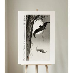 Ohara Koson Print – Bats Under The Full Moon #068 (public domain reproduction)