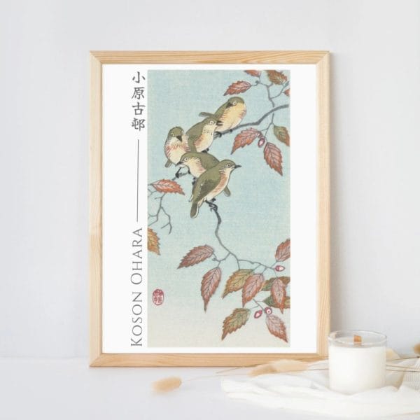 Ohara Koson Print – Japanese White-eyes On Branch #072 (public domain reproduction)