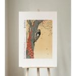Ohara Koson Print - Great Spotted Woodpecker In Tree With Red Ivy  #081