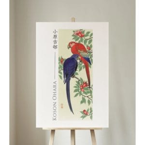 Ohara Koson Print – Red And Blue Parrots #082 (public domain reproduction)