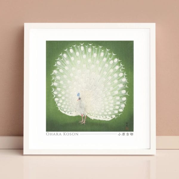 in frame Ohara Koson Print – Peacock Square #006 (public domain reproduction) Ohara Koson Print – Peacock Square #006 (public domain reproduction)