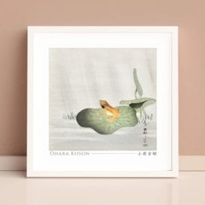 in frame Ohara Koson Print – Frog On Lotus Leaf Square #007 (public domain reproduction) Ohara Koson Print – Frog On Lotus Leaf Square #007 (public domain reproduction)