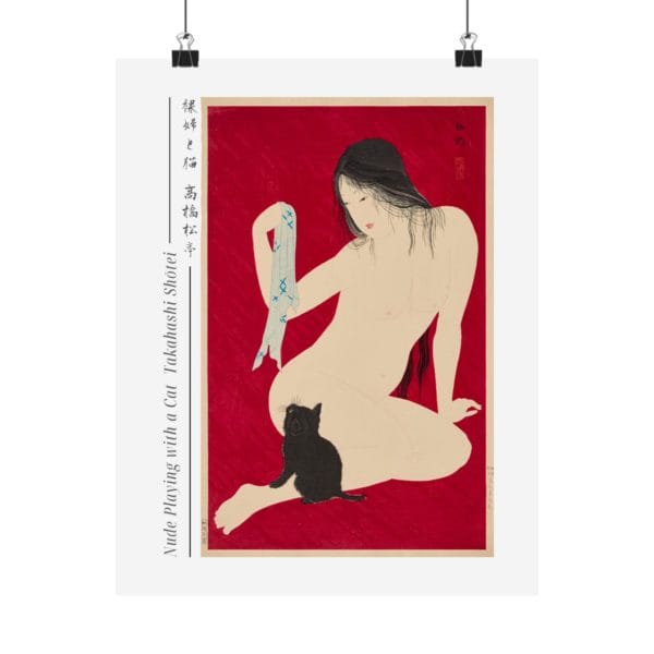 Front, 11″ x 14″ – Takahashi Shōtei Print – Nude Playing with Cat #027 (public domain reproduction) Takahashi Shōtei Print – Nude Playing with Cat #027 (public domain reproduction)