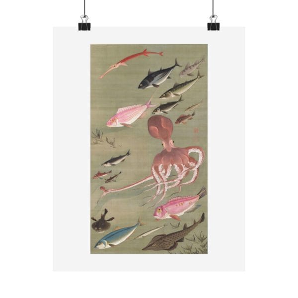 Front, 11″ x 14″ – Itō Jakuchū Print – Fish and octopus (18th century) #013 (public domain reproduction) Itō Jakuchū Print – Fish and octopus (18th century) #013 (public domain reproduction)
