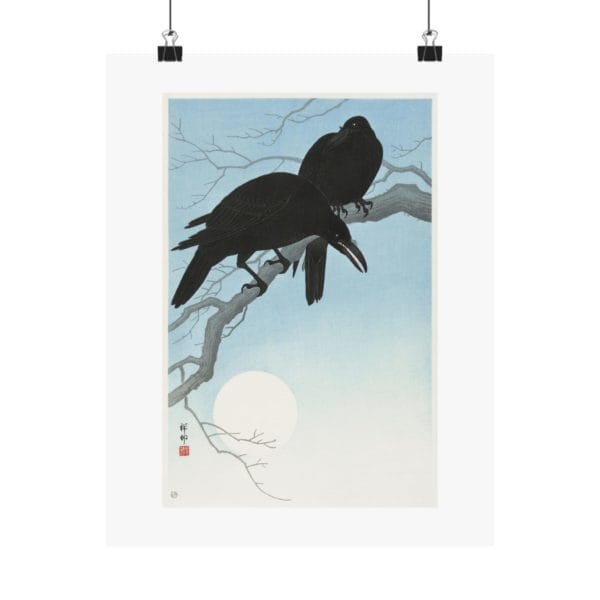 Front, 11″ x 14″ – Ohara Koson Print – Two Crows On A Branch #015 (public domain reproduction) Ohara Koson Print – Two Crows On A Branch #015 (public domain reproduction)