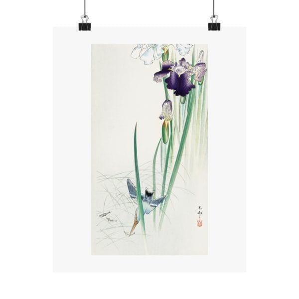 Front, 11″ x 14″ – Ohara Koson Print – Kingfisher And Irises #040 (public domain reproduction) Ohara Koson Print – Kingfisher And Irises #040 (public domain reproduction)