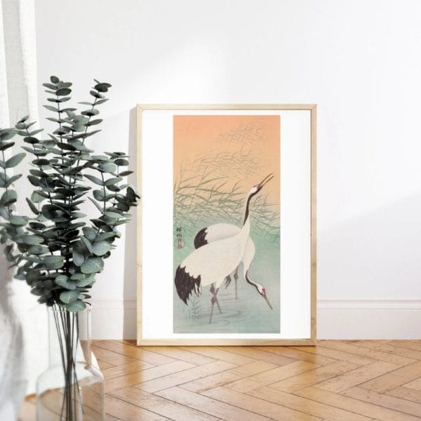 in frame Ohara Koson Print – Two Cranes #065 (public domain reproduction) Ohara Koson Print – Two Cranes #065 (public domain reproduction)