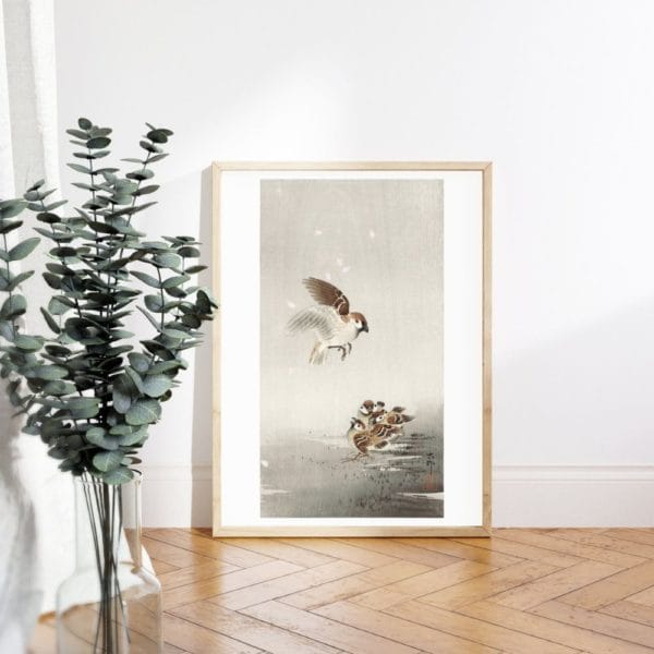 in frame Ohara Koson Print – Sparrows #069 (public domain reproduction) Ohara Koson Print – Sparrows #069 (public domain reproduction)
