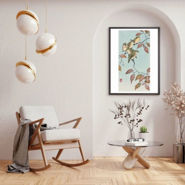 Ohara Koson Print – Japanese White-eyes On Branch #072 (public domain reproduction)