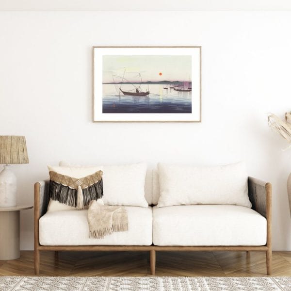 Ohara Koson Print – Boats and Setting Sun Horizontal #001 (public domain reproduction)