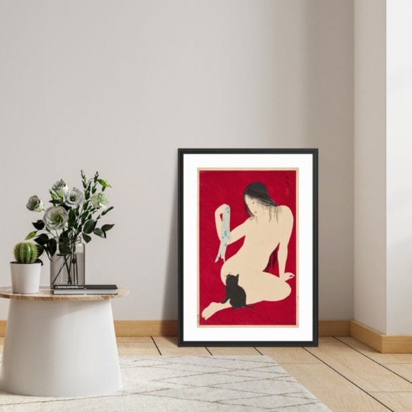 in frame - Takahashi Shōtei Print – Nude Playing with Cat #027 (public domain reproduction) Takahashi Shōtei Print – Nude Playing with Cat #027 (public domain reproduction)