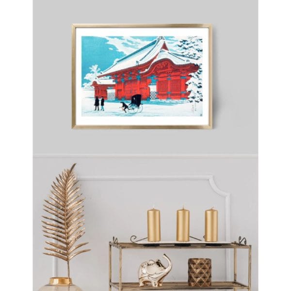 Takahashi Shōtei Print – The Red Gate of Hongo in Snow (1926) #008 (public domain reproduction)