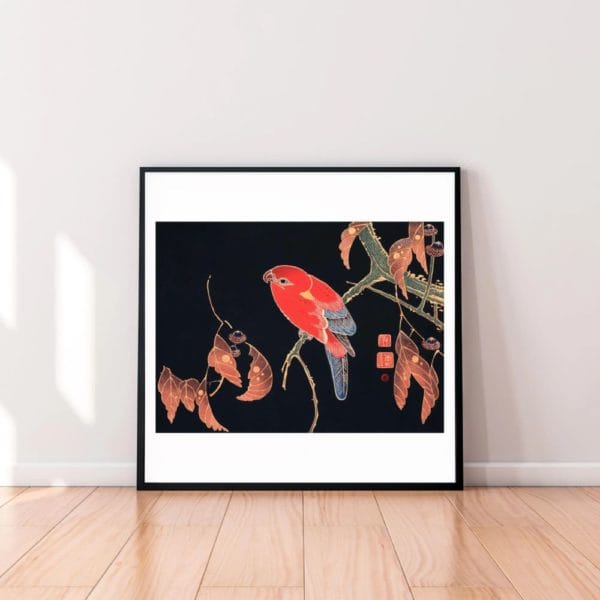 Itō Jakuchū Print – Red Parrot on the Branch of a Tree (ca. 1900) #005 (public domain reproduction)