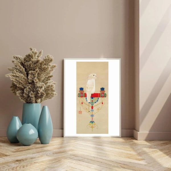 in frame -Itō Jakuchū Print – White Cockatoo (1755) #002 (public domain reproduction) Itō Jakuchū Print – White Cockatoo (1755) #002 (public domain reproduction)