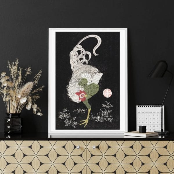 Itō Jakuchū Print – Japanese rooster (18th century) #007 (public domain reproduction)