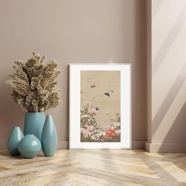 Itō Jakuchū Print – Herbaceous peonies and butterflies (18th century) #016 (public domain reproduction)