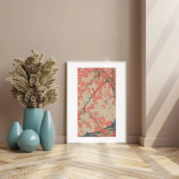 in frame image -Itō Jakuchū Print – Maple Tree and Small Birds (circa 1765–1766) #028 (public domain reproduction) Itō Jakuchū Print – Maple Tree and Small Birds (circa 1765–1766) #028 (public domain reproduction)