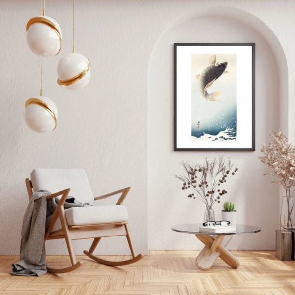 Ohara Koson Print – A Jumping Carp #007 (public domain reproduction)