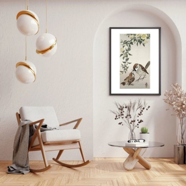 in frame on wall image Ohara Koson Print – Birds And Plants #011 (public domain reproduction) Ohara Koson Print – Birds And Plants #011 (public domain reproduction)