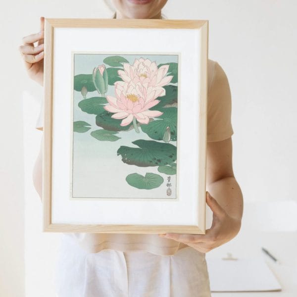 in frame Ohara Koson Print – Water Lily #018 (public domain reproduction) Ohara Koson Print – Water Lily #018 (public domain reproduction)