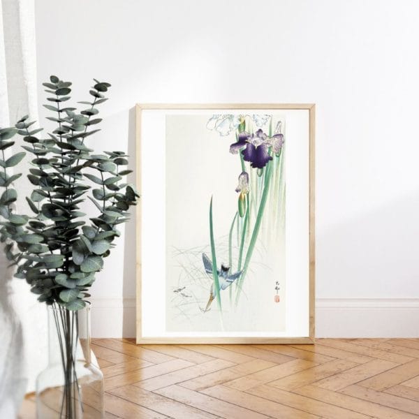 in frame Ohara Koson Print – Kingfisher And Irises #040 (public domain reproduction) Ohara Koson Print – Kingfisher And Irises #040 (public domain reproduction)