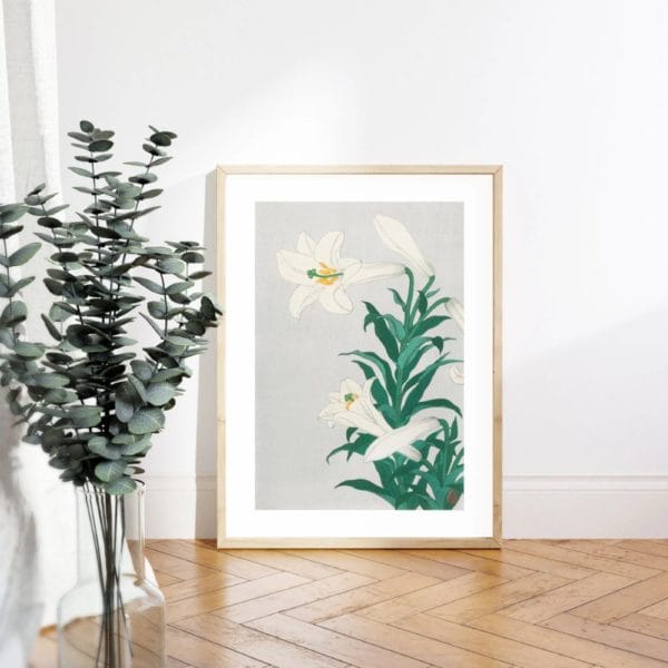 in frame Ohara Koson Print – Lilies #055 (public domain reproduction) Ohara Koson Print – Lilies #055 (public domain reproduction)