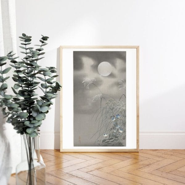 Ohara Koson Print – Grass And Flowers At Full Moon #058 (public domain reproduction)