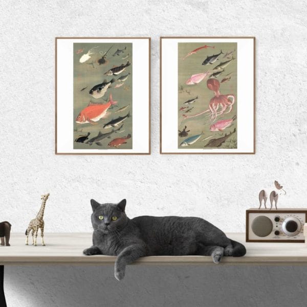 in frame on wall image -Itō Jakuchū Print – Fish and octopus (18th century) #013 (public domain reproduction) Itō Jakuchū Print – Fish and octopus (18th century) #013 (public domain reproduction)