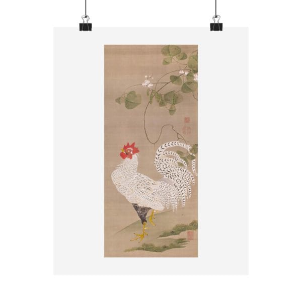 Front, 11″ x 14″ – Itō Jakuchū Print – White rooster (18th century) #015 (public domain reproduction) Itō Jakuchū Print – White rooster (18th century) #015 (public domain reproduction)